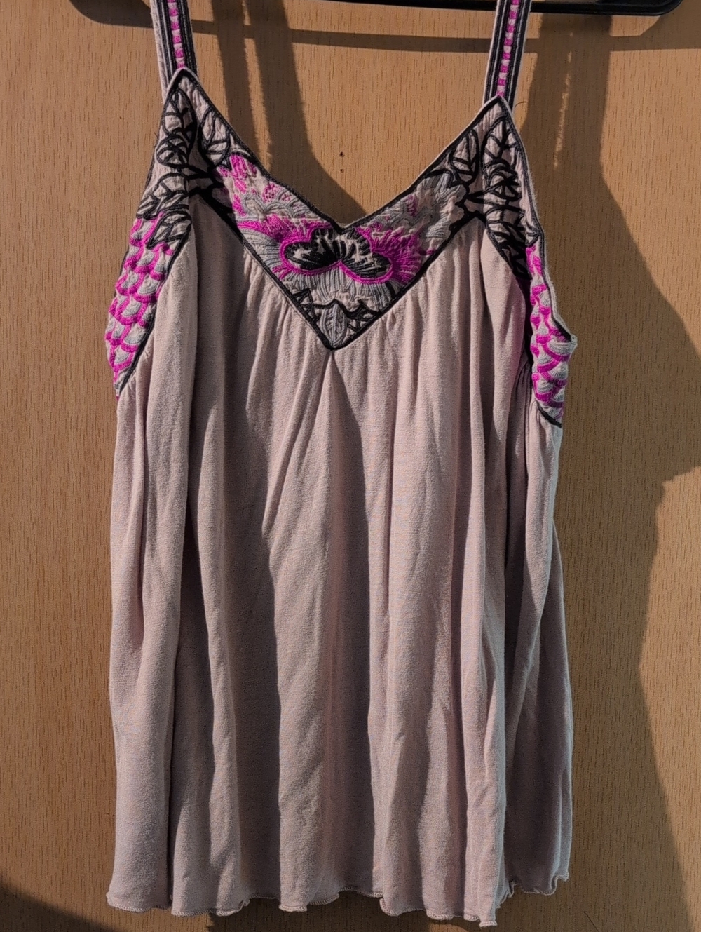 O'Neal Embroidered V-Neck Spaghetti Strap Top in Lavender And Pink